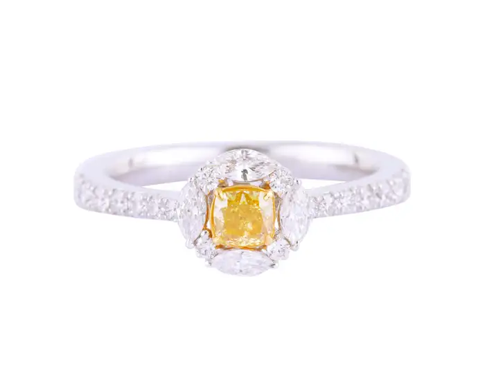 Solitaire Fancy Yellow and White Diamond Ring | 925 Sterling Silver Solitaire Ring
