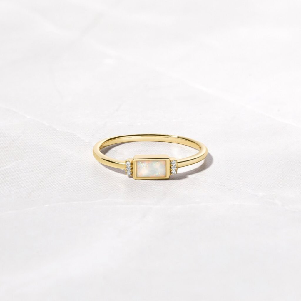 Swarish Bezel Baguette Opal Ring