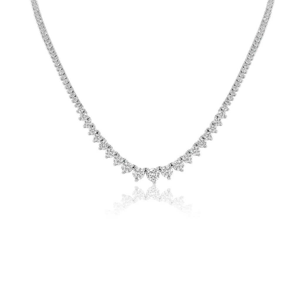 925 Sterling Silver 3-Prong Diamond Riviera Necklace
