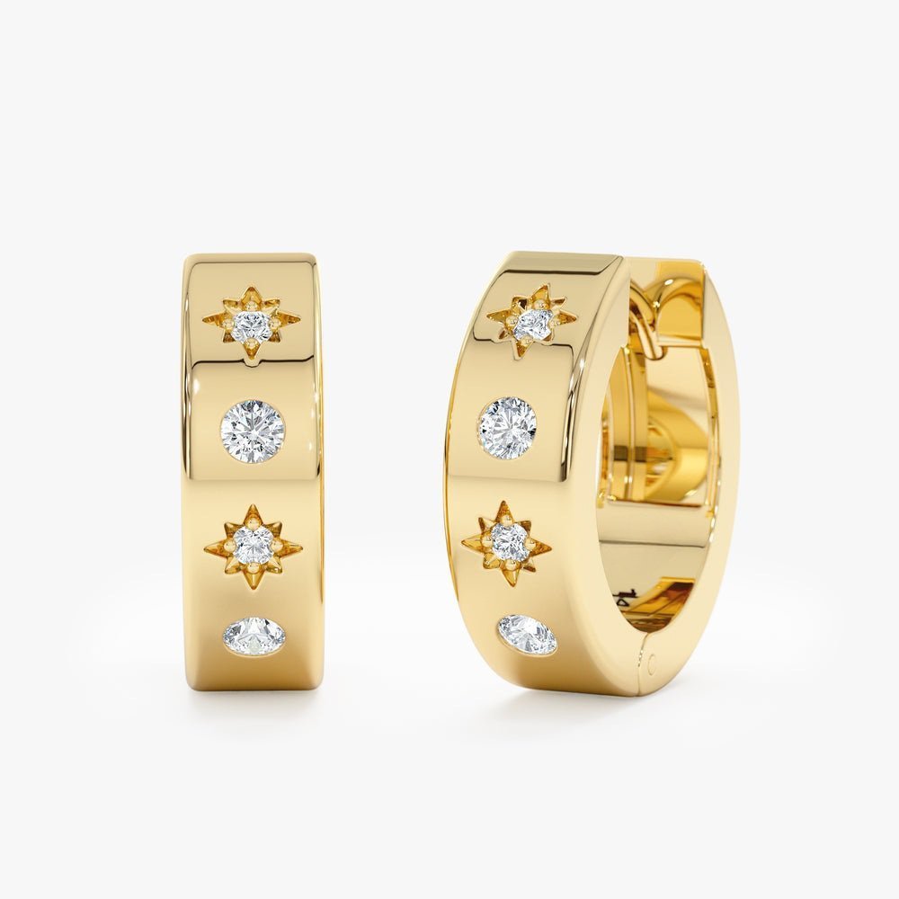 Thick Starburst Diamond Hoops