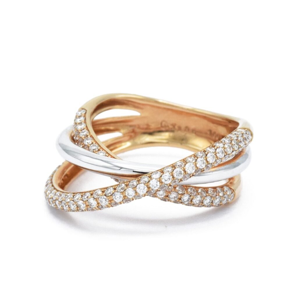 Tricolor 925 Sterling Silver and Diamond Twist Ring