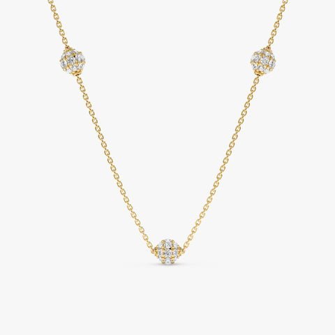 Triple Diamond Ball Station Necklace