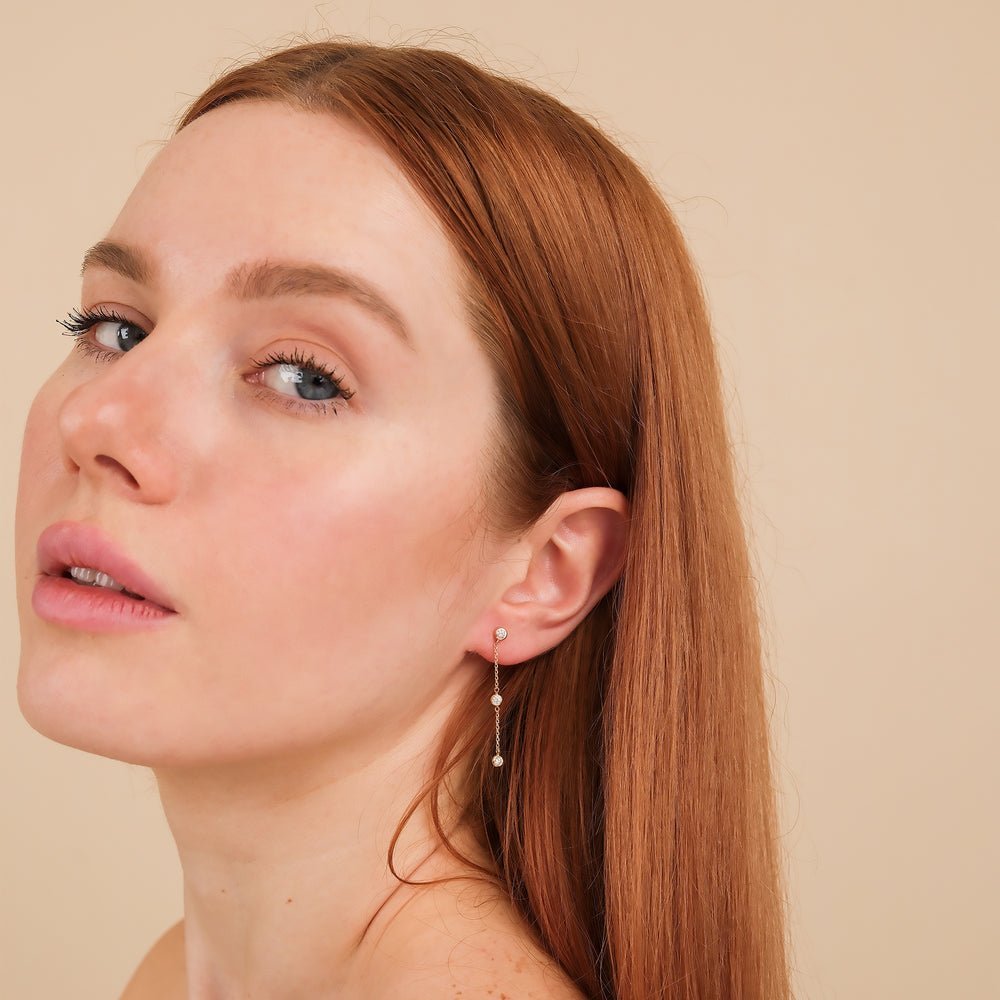 Triple Diamond Hanging Earring Studs - Image 3