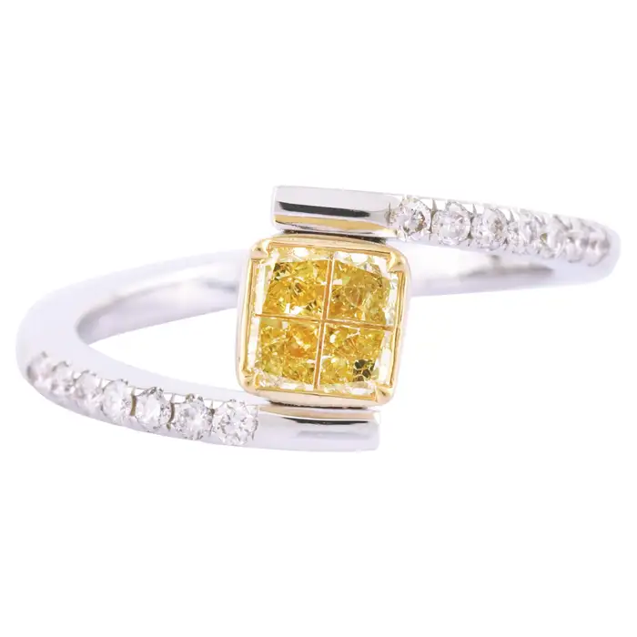Unique Yellow and White Diamond "Illusion-Set" Ring For Women