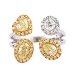 White and Fancy Yellow Diamond Cocktail Ring | 925 Sterling Silver Cocktail Ring