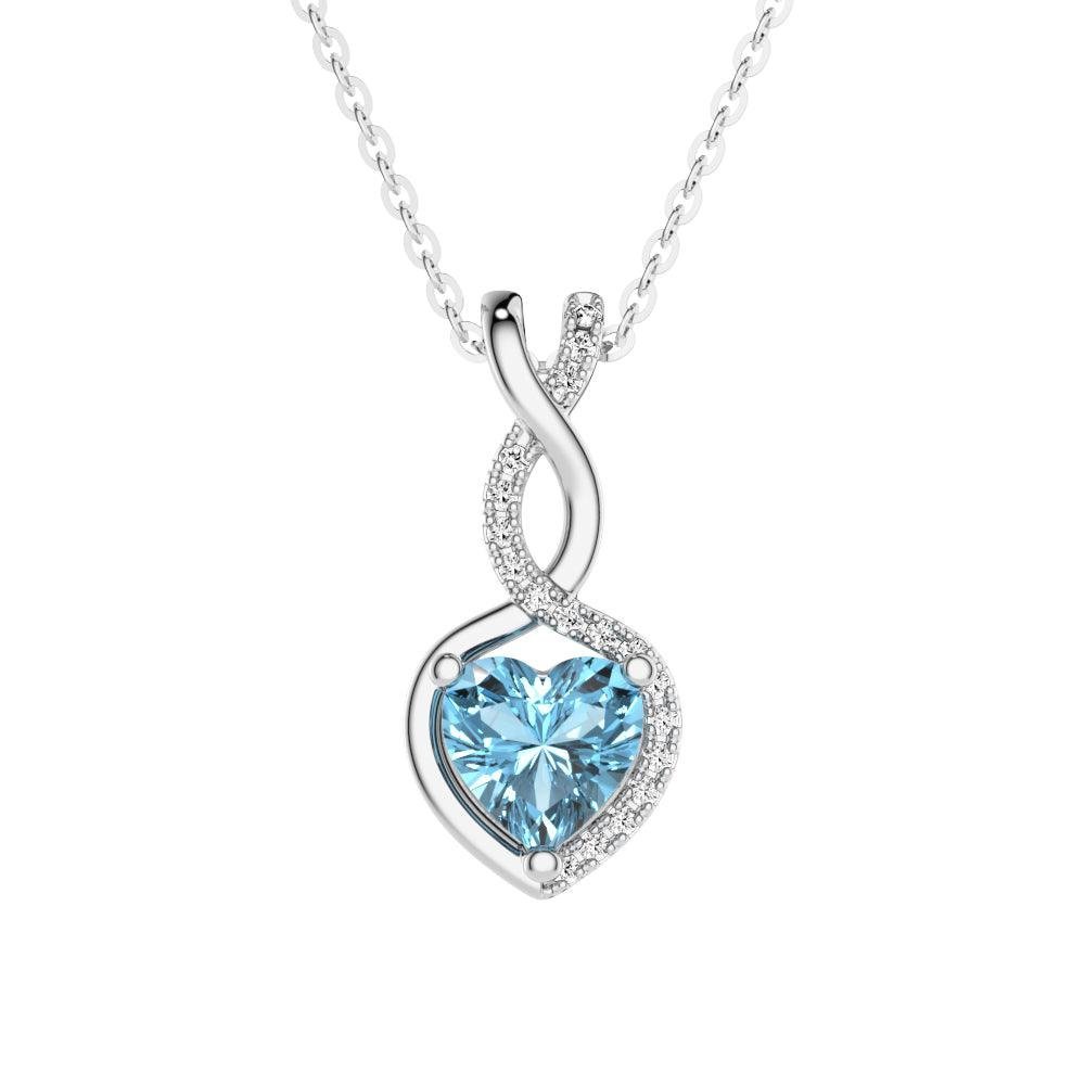 925 Sterling Silver 1.05CT. Aquamarine Infinity Heart Diamond Pendant