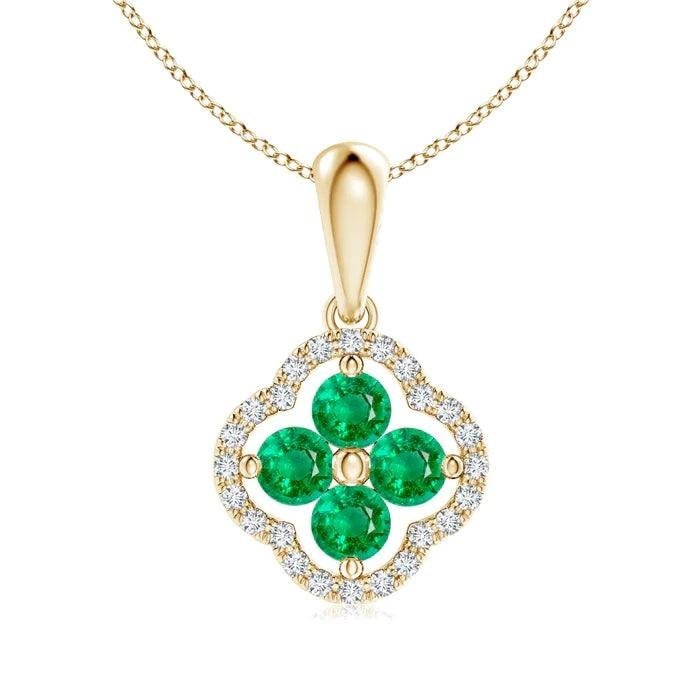 925 Sterling Silver 1.32CT. Petite Emerald and White Sapphire Floral Diamond Pendant