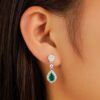 925 Sterling Silver 1.55CT. Pear Emerald Diamond Drop Earrings Pave Halo - Image 2