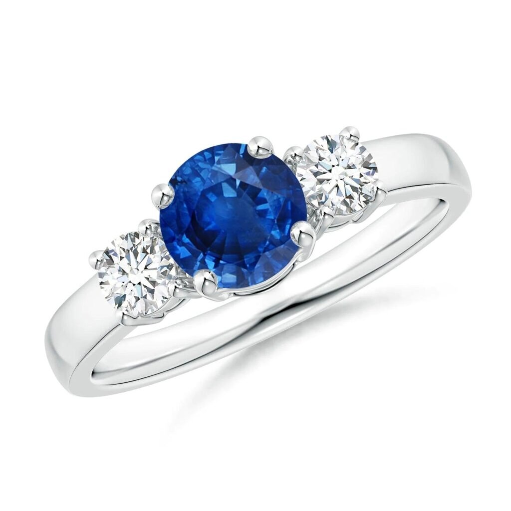 925 Sterling Silver 1.5CT. Classic Three Stone Blue Sapphire and White Sapphire Ring