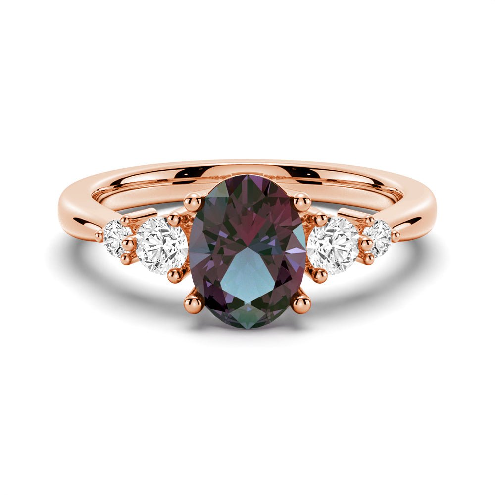 925 Sterling Silver 1.5CT. Oval Alexandrite Engagement Diamond Ring Accents