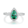 925 Sterling Silver 1.5CT. Pear Shaped Emerald Ring White Sapphire Halo Accents
