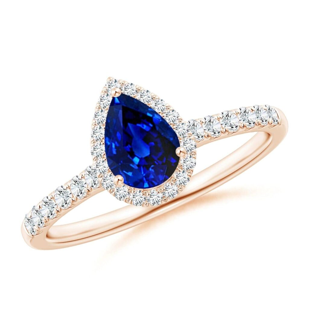 925 Sterling Silver 1.5CT. Pear Shaped Sapphire Ring White Sapphire Halo Accents