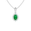 925 Sterling Silver 1.64CT. Floral Halo Oval Emerald Pendant