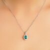 925 Sterling Silver 1.64CT. Floral Halo Oval Emerald Pendant - Image 3