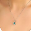 925 Sterling Silver 1.64CT. Floral Halo Oval Emerald Pendant - Image 4