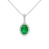 925 Sterling Silver 1.69CT. Vintage Style Oval Emerald Halo Pendant