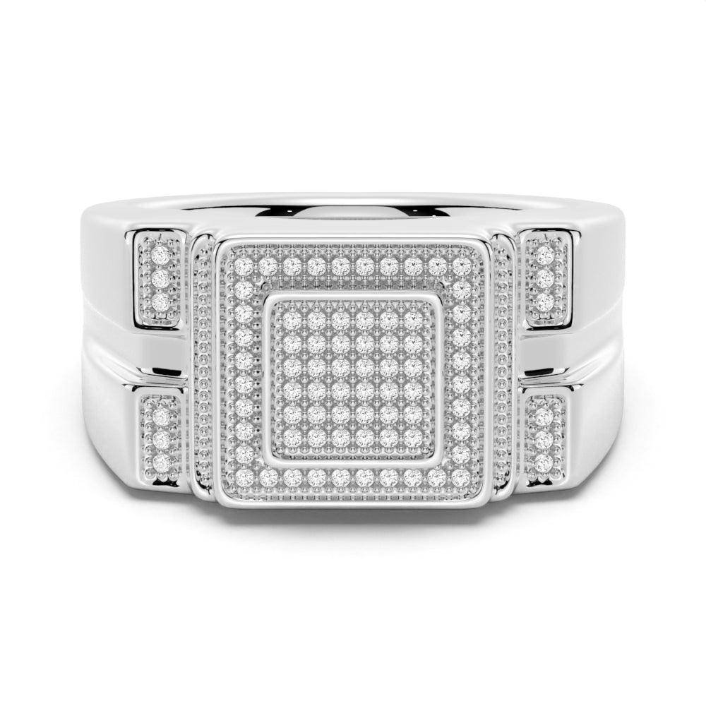 925 Sterling Silver 12MM Diamond Micro Pave Square Stepped Men Wedding Ring
