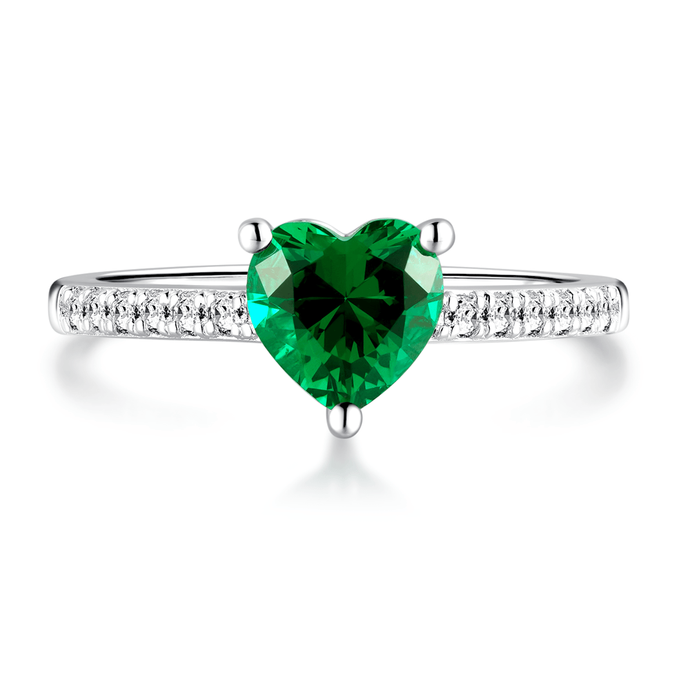 925 Sterling Silver 1CT. Classic Heart Shaped Emerald Ring