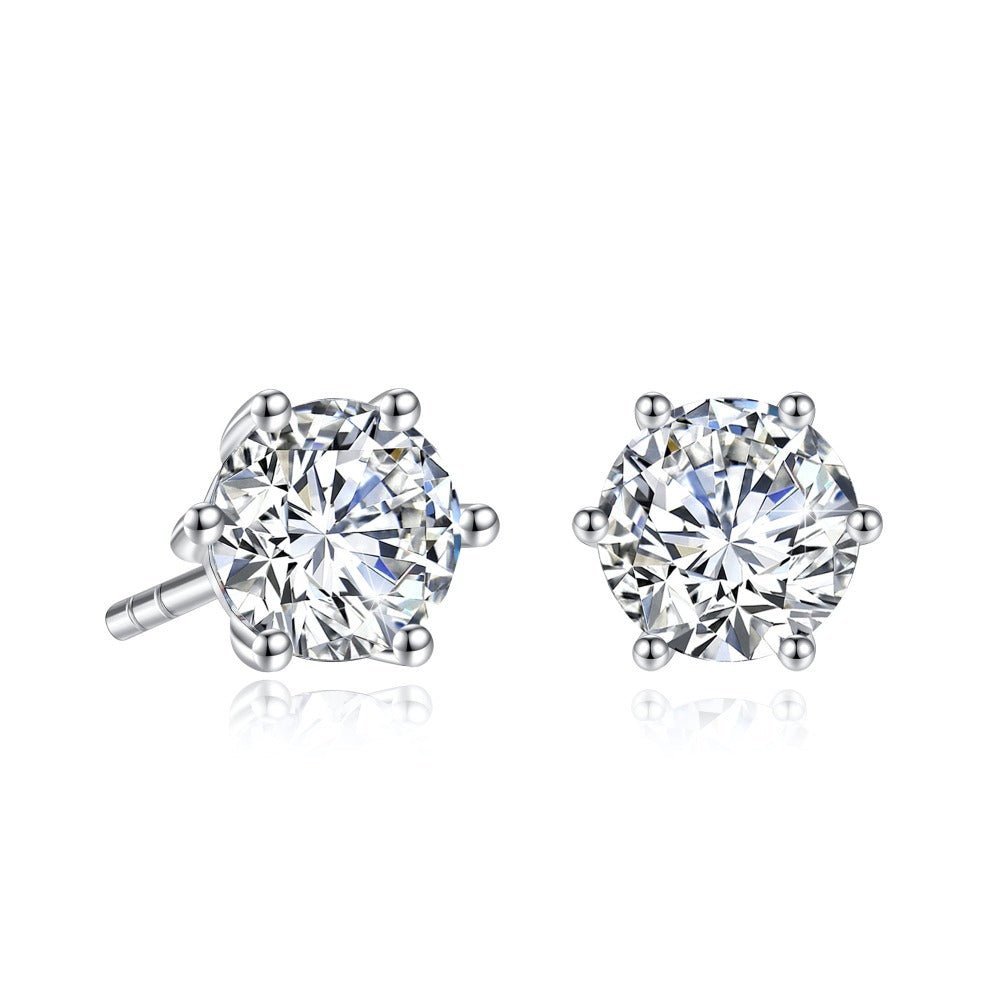 925 Sterling Silver 1CT. Classic Six Prong Round Diamond Stud Earrings