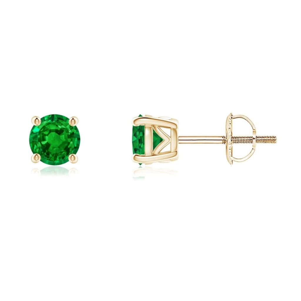 925 Sterling Silver 1CT. Classic Solitaire Emerald Stud Earrings