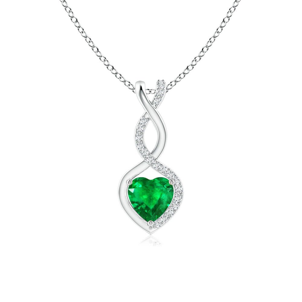 925 Sterling Silver 1CT. Emerald Infinity Heart Diamond Pendant