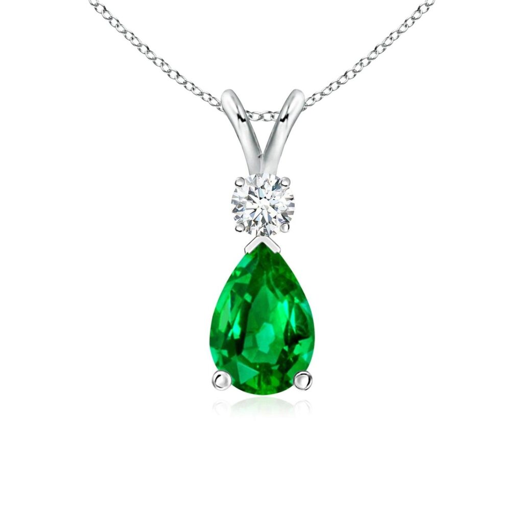 925 Sterling Silver 1CT. Emerald Pear Shape Diamond Pendant