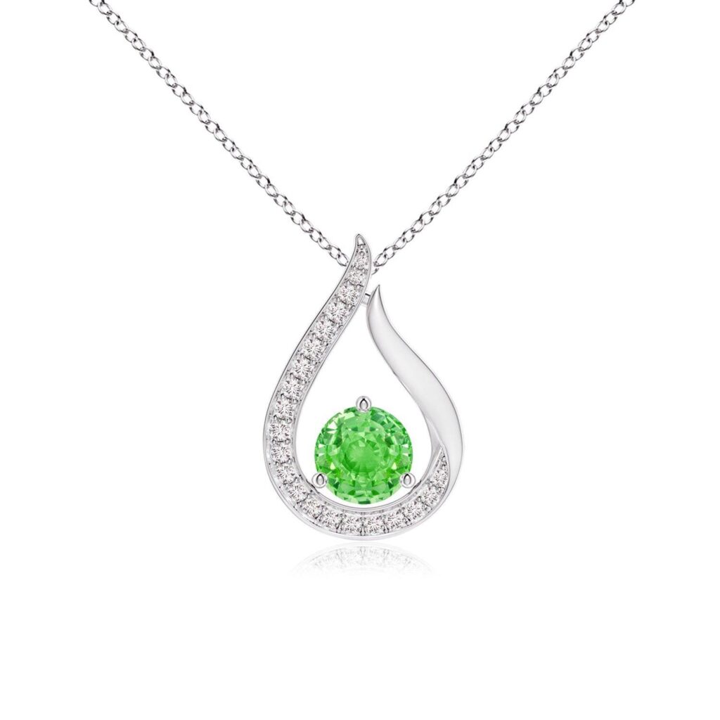 925 Sterling Silver 1CT. Floating Emerald Tulip Diamond Pendant