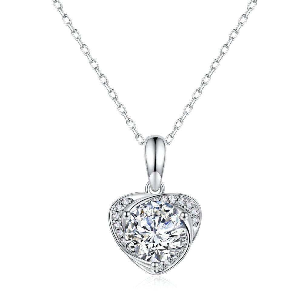 925 Sterling Silver 1CT. Heart Love Diamond Necklace