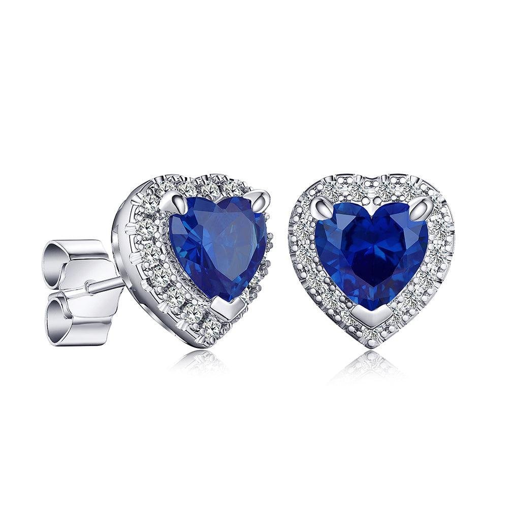 925 Sterling Silver 1CT. Heart Shaped Birthstone Diamond Stud Earrings Halo