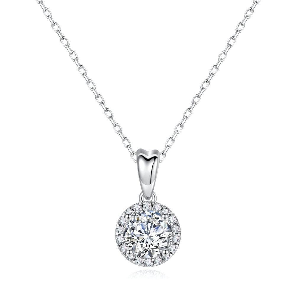 925 Sterling Silver 1CT. Luxury Round Halo Diamond Necklace