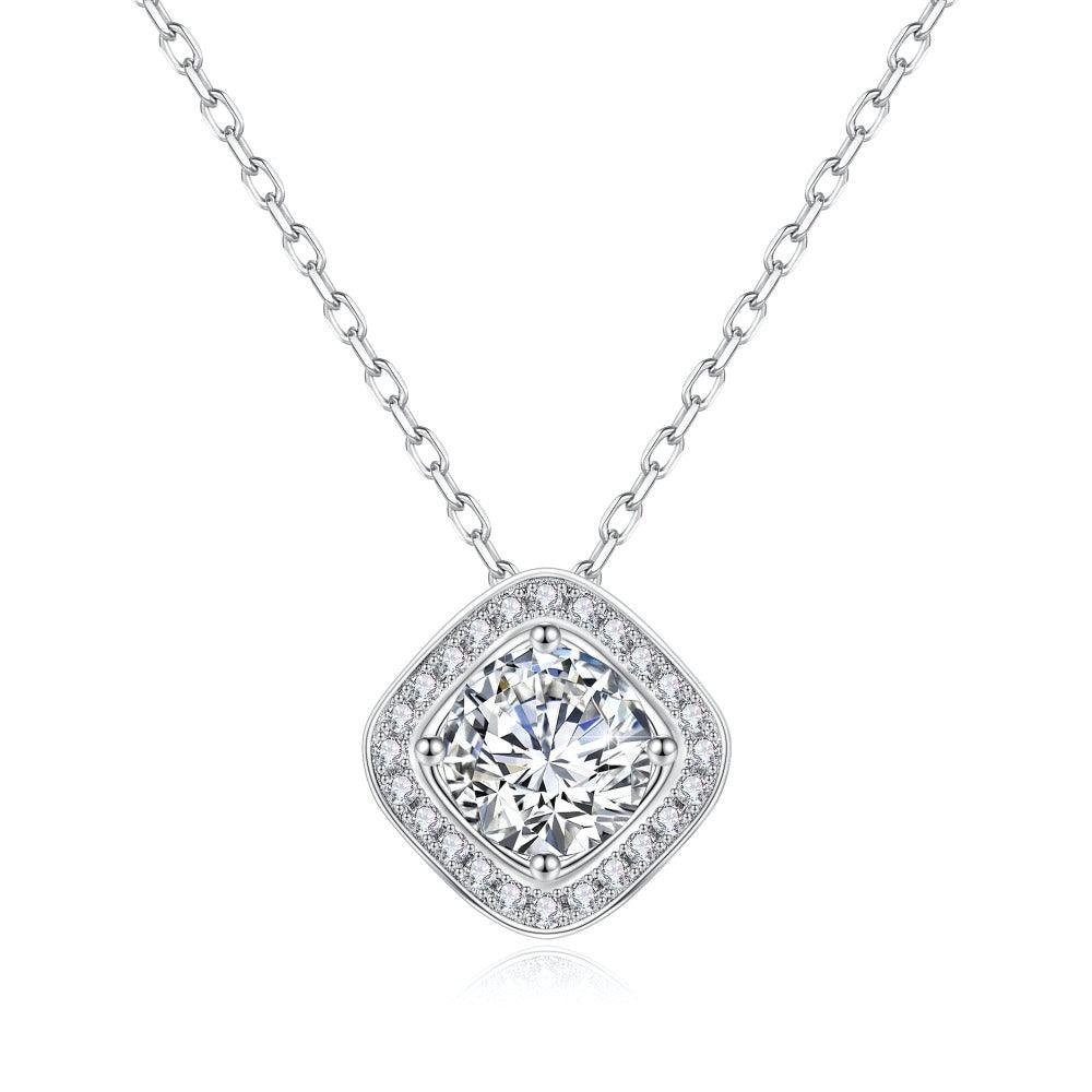 925 Sterling Silver 1CT. Luxury Square Diamond Necklace