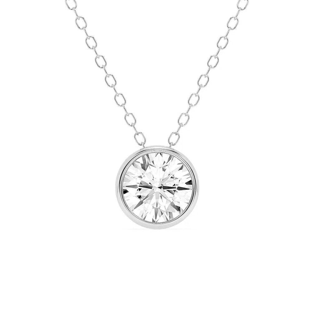 925 Sterling Silver 1CT. Round Cut Diamond Bezel Set Pendant Necklace
