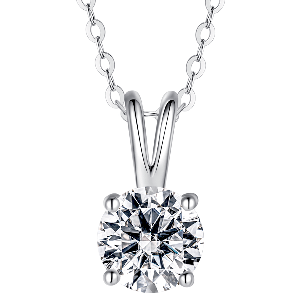 925 Sterling Silver 1CT. Round Diamond Solitaire V Bale Pendant