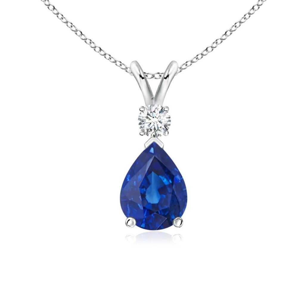 925 Sterling Silver 1CT. Sapphire Pear Shape Diamond Pendant