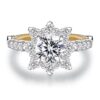 925 Sterling Silver 1CT. Vintage Inspired Two Tone Round Halo Diamond Engagement Ring