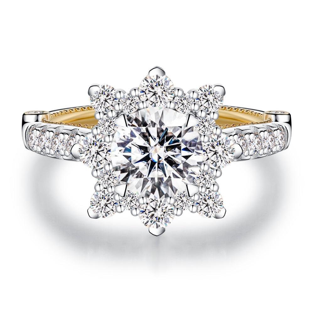 925 Sterling Silver 1CT. Vintage Inspired Two Tone Round Halo Diamond Engagement Ring