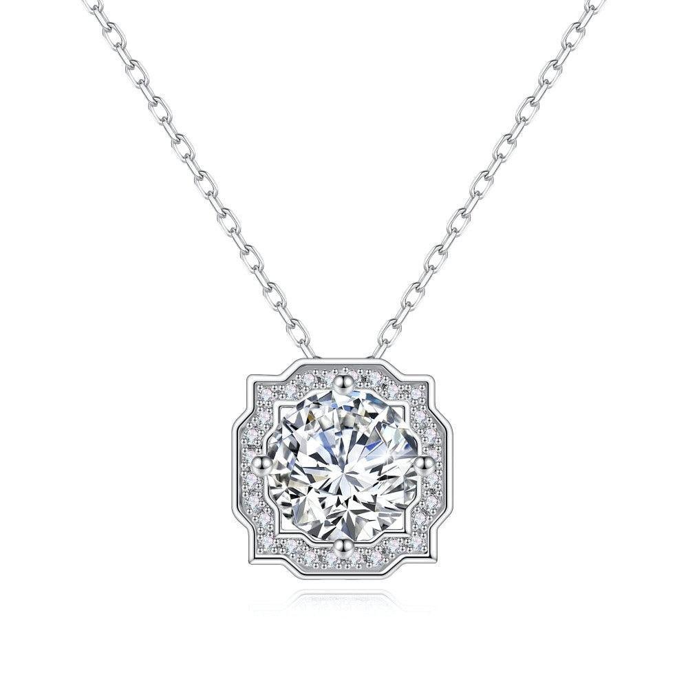 925 Sterling Silver 1CT. Vintage Round Diamond Necklace