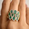 925 Sterling Silver 2.16 Carat Emerald Diamond Cluster Ring - Image 4
