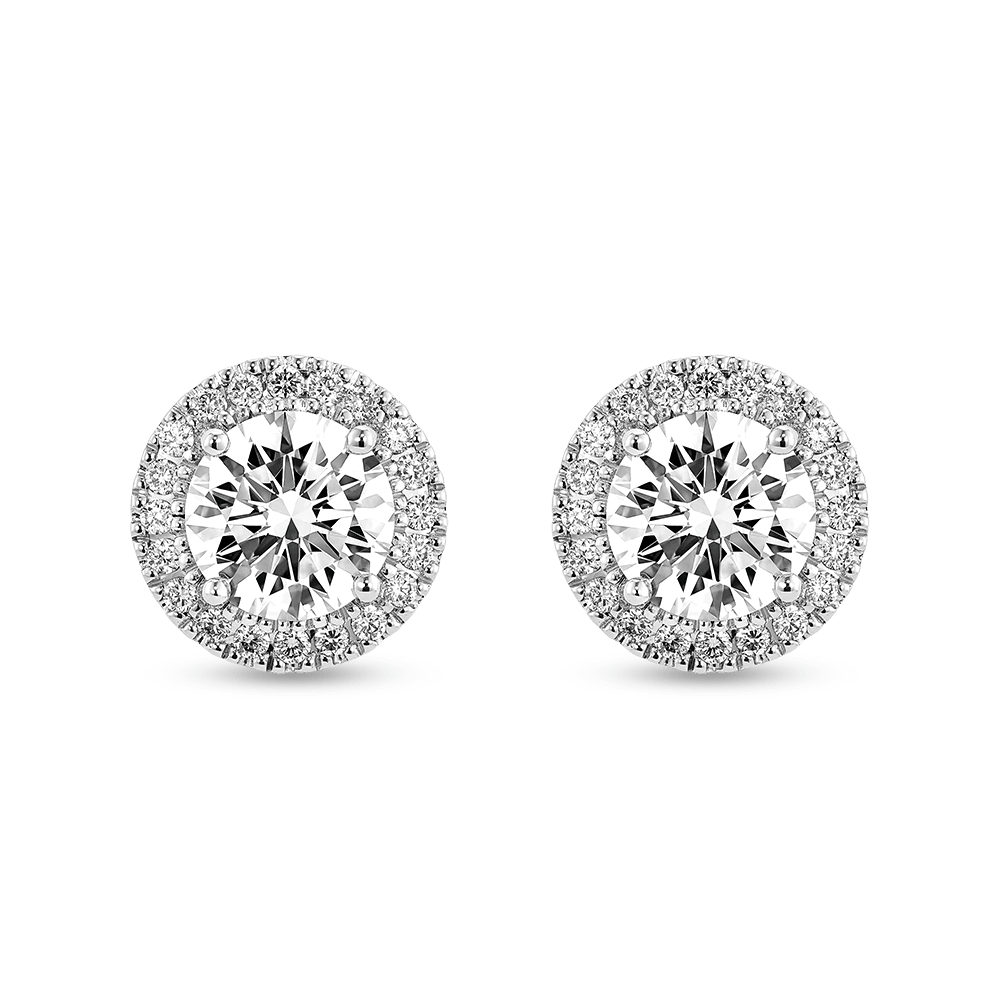 925 Sterling Silver 2.2 Ctw Round Diamond Pave Halo Stud Earrings