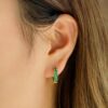 925 Sterling Silver 2.4 Ctw Round Emerald Eternity Hoop Earrings - Image 5