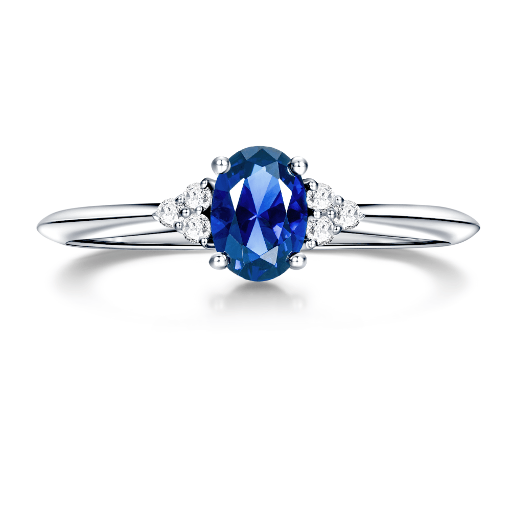 925 Sterling Silver 2.5CT. Oval Sapphire Ring Trio White Sapphire Accents
