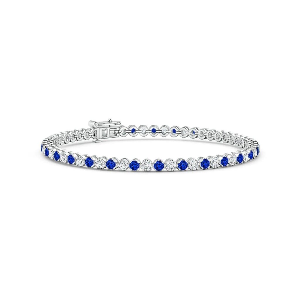 925 Sterling Silver 2.96CT. Classic Sapphire and Brilliant Diamond Tennis Bracelet