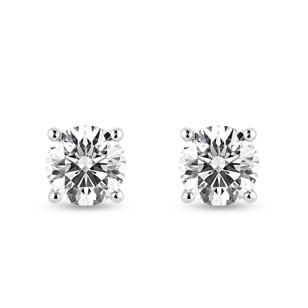 925 Sterling Silver 2 Ctw Round Brilliant 4 Prong Solitaire Diamond Stud Earrings
