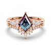925 Sterling Silver 2CT. Art Deco Kite Cut Alexandrite Engagement Ring Set Diamond Accents