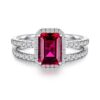925 Sterling Silver 2CT. Emerald Cut Ruby Bridal Set