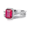 925 Sterling Silver 2CT. Emerald Cut Ruby Bridal Set - Image 2