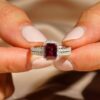 925 Sterling Silver 2CT. Emerald Cut Ruby Bridal Set - Image 6