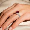 925 Sterling Silver 2CT. Emerald Cut Ruby Bridal Set - Image 7