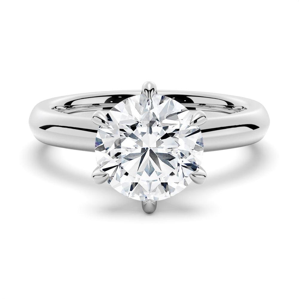 925 Sterling Silver 2CT. Knife Edge 6 Prong Round Diamond Engagement Ring Hidden Sapphire