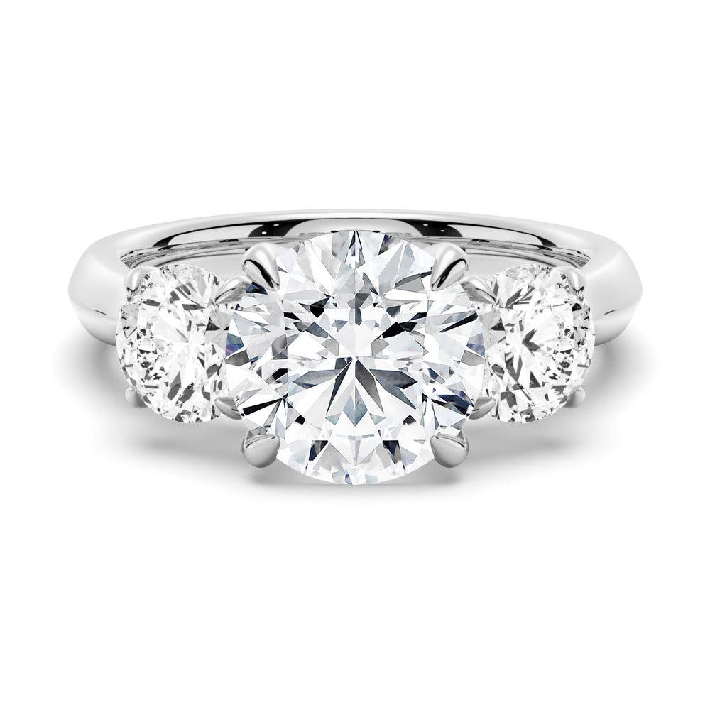 925 Sterling Silver 2CT. Knife Edge Three Stone Round Diamond Engagement Ring